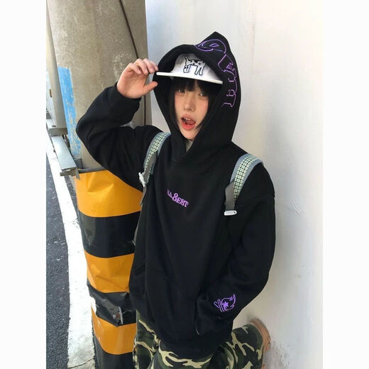 灿图美式加绒字母火焰刺绣连帽卫衣男秋冬季潮牌重磅上衣百搭外套情侣 白色 加绒 L 建议100斤到120斤