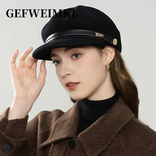 GEFWEIMKL retro pu belt equestrian hat women's autumn and winter merino wool felt hat versatile octagonal hat temperament peaked hat khaki adjustable (56-58cm)