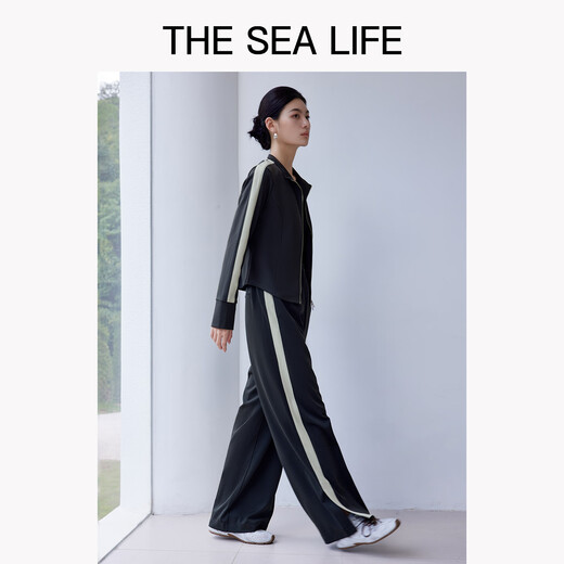 THE SEA LIFE sports pants Ou Hai Yisheng Sports casual pants for women 2025 autumn new contrast knitted trousers 17216 Caffefa gray M