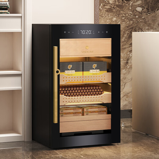 Vinocave cigar cabinet constant temperature and humidity humidification cabinet household smart frequency conversion precise temperature control humidity cedar wood shelf liner commercial office cigar display cabinet hot seller V2 frequency conversion + precise temperature and humidity control 113L