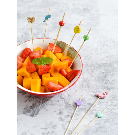 Carole disposable fruit skewers bamboo skewers flower skewers fruit forks creative art toothpicks cocktail skewers burger skewers commercial fruit inserts yellow pineapple 12cm (100 pieces)