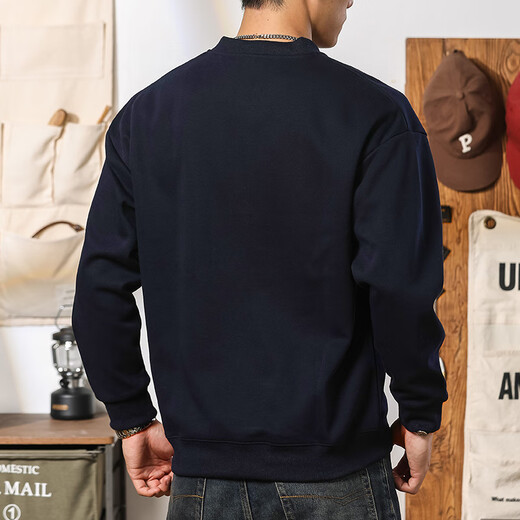 Spring and Autumn Henley Collar Sweatshirt Men's Pullover 320g Heavy New Henley Shirt Coat Top Long Sleeve Casual Men's Wear Royal Blue M