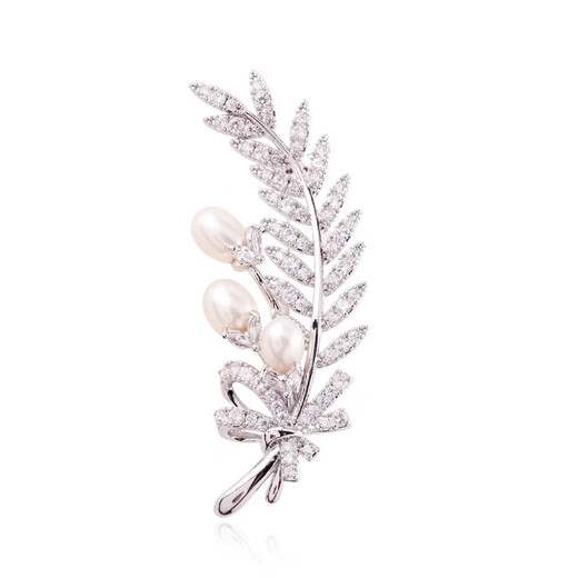 Zhou Dajin CHOW TAI KING genuine platinum feather bead brooch for women, light luxury and majestic corsage, exquisite pin, Valentine's Day birthday gift for girlfriend, platinum feather bead brooch, next day delivery by air