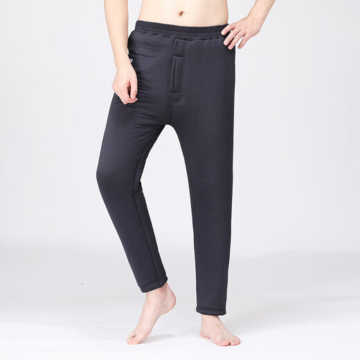 Camel hair cotton pants for middle-aged and elderly men in winter, plus velvet and thickened warm pants for dad and grandpa, elastic high-waisted bottoming cotton pants, dark blue 5XL