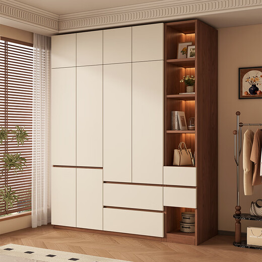 Juyao package installation solid wood 60mm deep wardrobe light luxury bedroom customized segmented large storage cabinet four doors 1.6m main cabinet