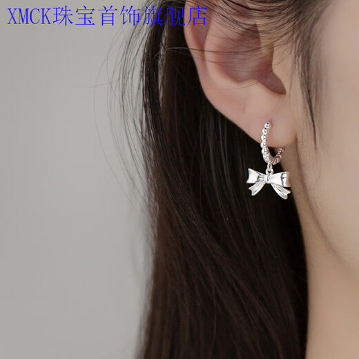 XMCK Old Phoenix 999 Pure Silver 2025 New Bow Earrings Fashionable Japanese and Korean Design Earrings Temperament Versatile 925 Silver Bow Pearl Earrings
