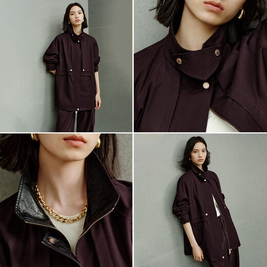 Peacebird [Same Model in Shopping Mall] Zhang Jingyi The same blackberry Bath style hunting jacket 25 windbreaker jacket A1BBF3524 Fig purple XS 150