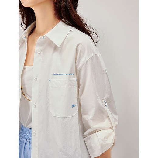 INMAN pure cotton simple commuting letter embroidered shirt 2026 spring women's new long-sleeved shirt Pearl White XL