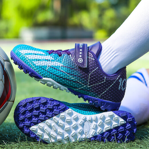 Eusby 2024 new children's football shoes for students boys Falcon TF broken nails Velcro women's breathable training shoes 6199 black and blue broken nails 29