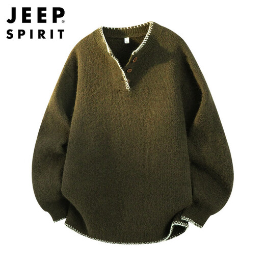 JEEP SPIRIT Jeep American style lazy style sweater men's autumn and winter Henley collar casual sweater jacket oatmeal gray L