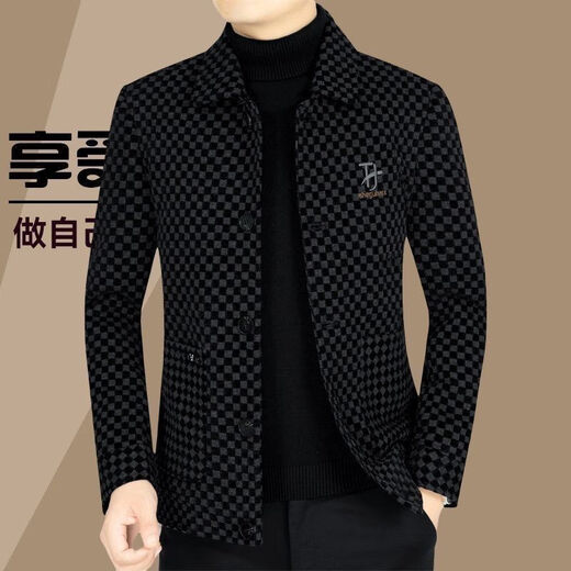BASLAUR high-end men's autumn woolen jackets for young and middle-aged men's woolen jackets autumn and winter loose version fashion new black XL 115-130Jin Jin is equal to 0.5 kg
