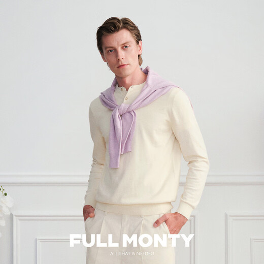 FULL MONTY old money style Henry collar sweater new milk white casual sweater men's cashmere blend 25 autumn and winter milk white 70132 L