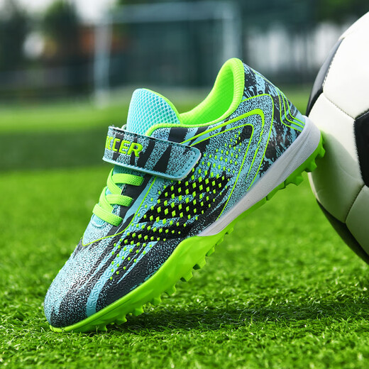 
LNML2025 new product teenager football shoes children boy elementary school students sneakers Velcro grass training shoes men and women balls 6199 black and blue broken nails 30