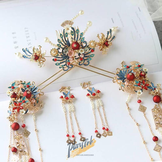 Beimeixing Hanfu hair crown for women with tassels, hairpins, hairpins, top hairpins, ancient-style Ming-made phoenix crowns, full set of costume-style headwear