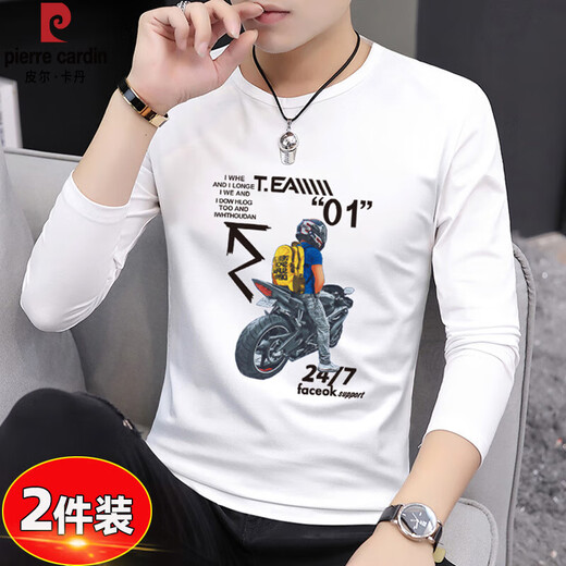 Pierre Cardin Autumn Mode Marke Modal Cotton Herren Langarmes T-Shirt 2025 Neues reines Baumwoll-Innen-Oberteil Runde Hals-Basishemd 9209 Weiß + 9209 Black M.