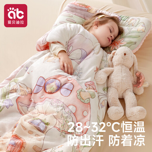 AIBEDILA new product, children's anti-kick quilt, baby sleeping bag, autumn and winter model, constant temperature sleeping thickened, constant temperature, suitable for all seasons, medium-thick model, recommended room temperature 15-25 C, Leon Journey, free same-flower pillow, L size (100*160CM) - suitable for 4-12 years old