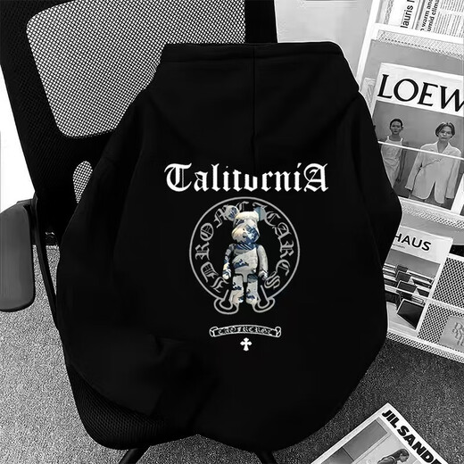 Kuraishi Kazuki autumn and winter trendy brand design interesting loose sweatshirt men's hooded velvet thickened couple's jacket gray M 90-120Jin Jin equals 0.5 kg