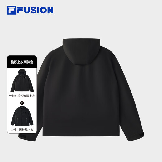 FILA FUSION Fila trendy brand couple style woven jacket two-in-one 2025 winter new loose casual jacket black-BK M 170/92A/M
