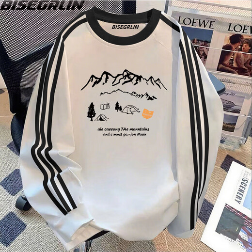 Bisegrlin americano de tres barras redondeo de cuello redondo de manga larga de otoño de otoño para hombres y mujeres traje de pareja de moda