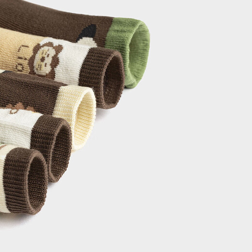 Balabala baby socks cotton autumn new style boys and girls children's newborn children's socks cute short socks five pairs of coffee white tone 00351_209925172214 1-3 years old