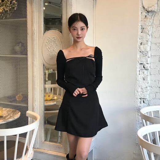 NOT YOUR ROSE notyourrose one-shoulder dress black, new for autumn, black M