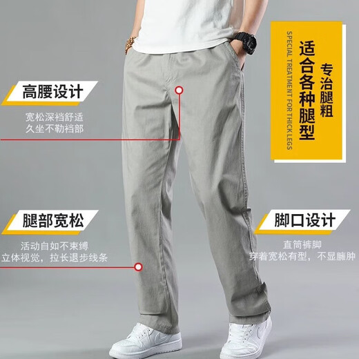 Comfortable pure cotton men's spring and autumn loose straight pants men's workwear casual pants wear-resistant outdoor sports pants earthy yellow summer thin 6XL recommended 245-270Jin Jin equals 0.5 kg