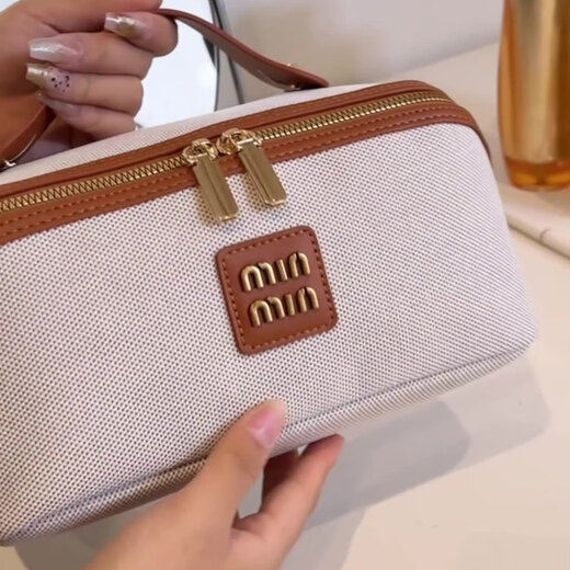 Enjoyment House High-end Cosmetic Bag Large Capacity Travel Cosmetic Storage Bag Portable Outing Toilet Bag with Handle Brown Large Capacity Partition Design