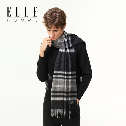 ELLE Fashion Plaid Tassel Scarf Men's and Women's Universal Pure Wool Autumn and Winter Warm Scarf Men's Gift Box