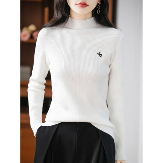 La Chapelle Heavy Embroidery Worsted Fine Wool Sweater Women's Half Turtleneck Sweater 2025 Autumn and Winter New Slim Fit Bottoming Shirt Graphite Gray L Recommended weight 110-125Jin Jin equals 0.5 kg