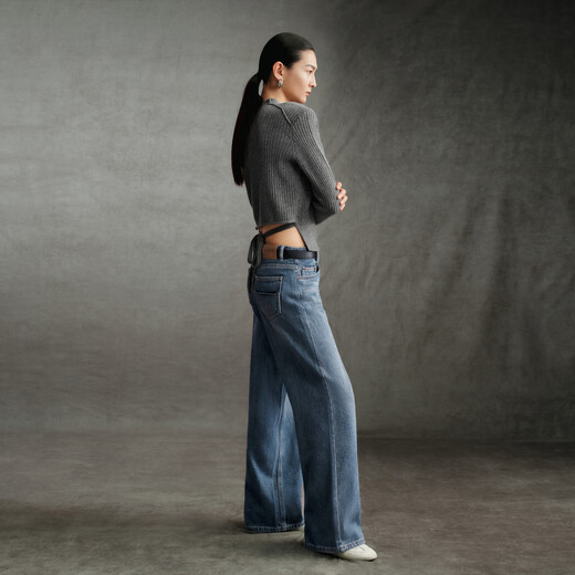 Enos Eshi shopping mall same style 2025 winter new style 100% sheep wool half turtleneck sweater for women 41018005 smoke gray L