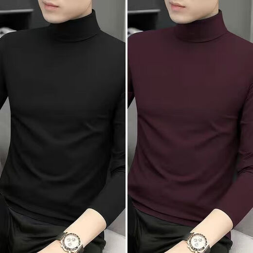 Septwolves 2 pieces Modal half turtleneck long-sleeved T-shirt for men spring and autumn thin slim fit inner shirt mid-collar autumn coat for men German velvet thermal top black (single pack) XL 175 (120-135) Jin Jin is equal to 0.5 kg