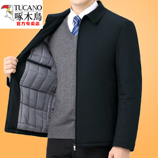 Woodpecker (TUCANO) cotton coat for middle-aged men with lapels, thin cotton coat, middle-aged and elderly dad wear, winter thickened executive jacket, quilted zipper style - navy blue L 170 - weight 90-120 Jin Jin is equal to 0.5 kg