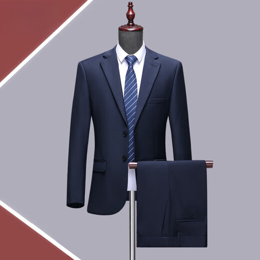 撒SEVEN 7Qi Brand Men's Wedding Dress Wool Suit Work Business Casual Career Groom Professional Wear Sapphire Blue - 2 Buttons - No Slits XL 180 Leave a message for pants size or waist size