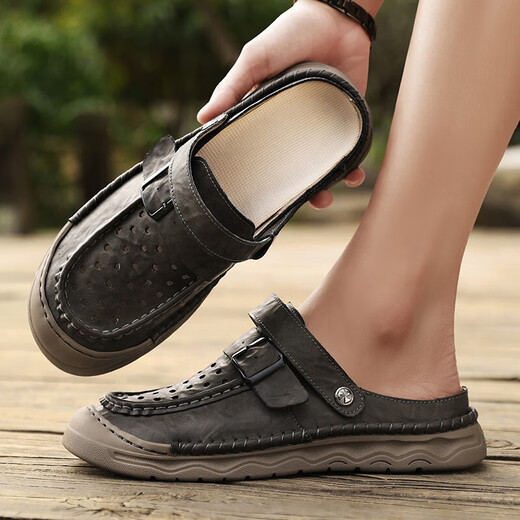 Sandalen Herren trendy Outdoor Sports Kleidung Bag-Toe Casual Schuhe Pantoffeln 2025 Neue Sommer atmungsablöschbare Männer Beachschuhe grau [Mikrofaserleder A673] 45