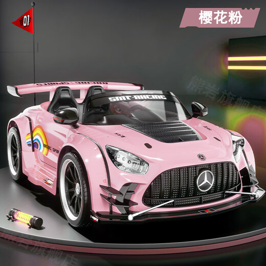 Xiong Yan Mercedes-Benz children's electric car, children's sports car, four-wheel remote control car, baby stroller, baby toy car, flagship, driftable, cherry blossom pink + silent motor, electric drive