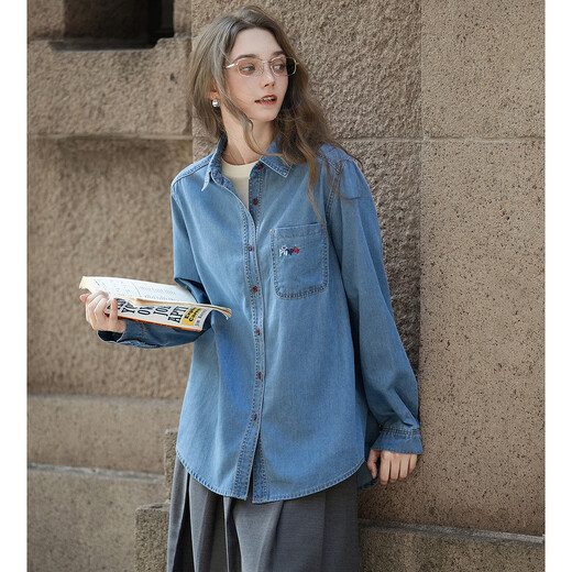TonLion 2025 Autumn Women's Casual Contrast Color Button Design Denim Long Sleeve Shirt