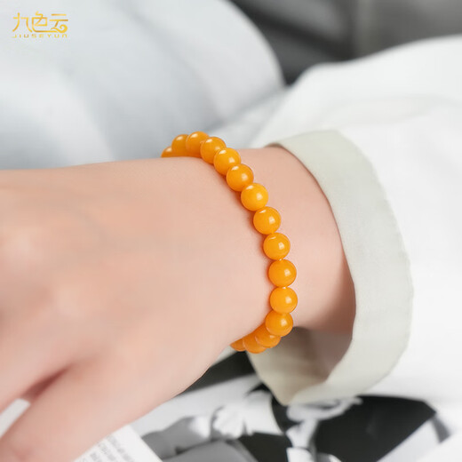 Jiuseyun raw ore Russian beeswax bracelets for women single circle genuine full honey chicken oil yellow amber bracelet plain string for men 8mm chicken oil yellow bracelets hand circumference 14-15cm