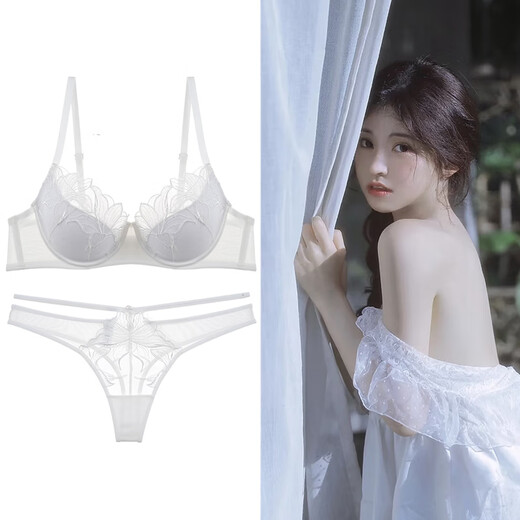 Victoria Palace Sexy Bra Thin Lace Textured Embroidery Large Breasts Show Small Anti-Sagging Push-up Push-Up Underwear T-Pants Set Pink 75B /34