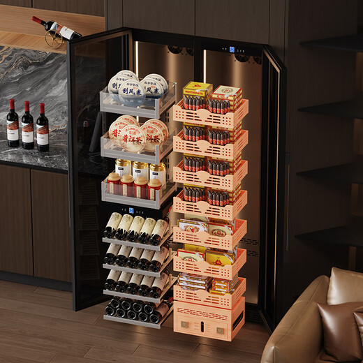 Baikelen Cigar Cabinet Mirror Glass Double Door Double Temperature Constant Temperature and Humidity Tobacco and Wine Cabinet Tea Beverage Cabinet Refrigerator Air-cooled Frost-free Household Commercial Large Capacity Embedded Spanish Cedar Wood 1.8 Meters丨Light Sensing Mirror Dual Temperature Zone丨Ice Bar + Cigar丨Thin Section