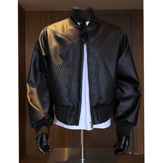 Yu Ruike American deconstructed short leather jacket men's handsome motorcycle baseball uniform trendy workwear bomber jacket black M 90-110Jin Jin is equal to 0.5 kg