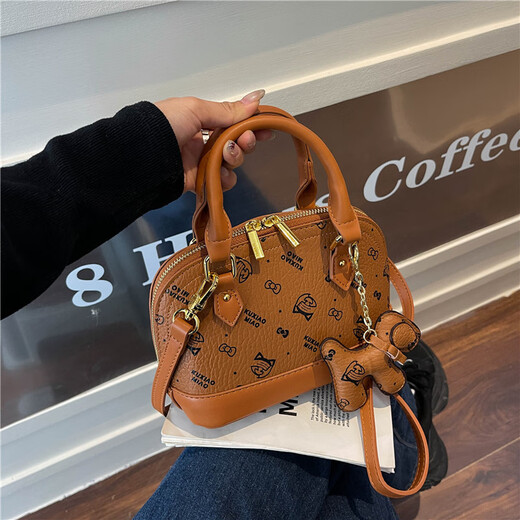 袋鼠（KANGAROO）女士贝壳包大小号单肩斜挎手提包感精致女包2025七夕时尚洋派 棕色小号长20关注店铺送挂件