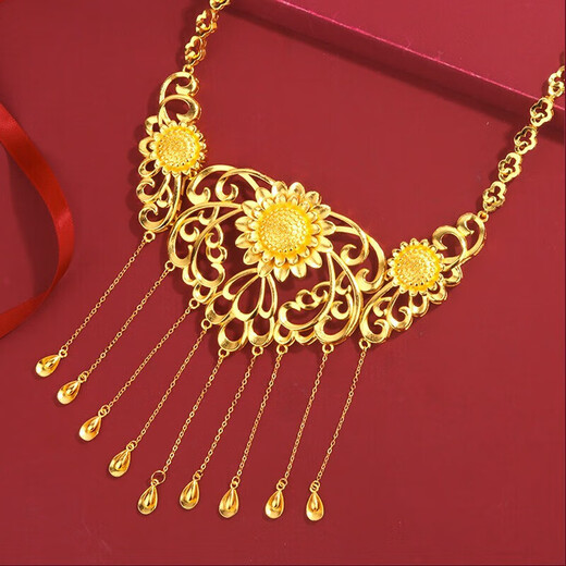 Fuwu old phoenix imitation fake three gold jewelry fake sand gold hardware set pig brand dragon and phoenix bracelet Chinese knot peacock necklace