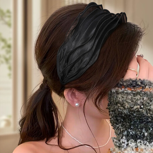 Covering white hair, headband, headband, female sense of going out, breathable wide-brimmed mesh headband, wig, beige