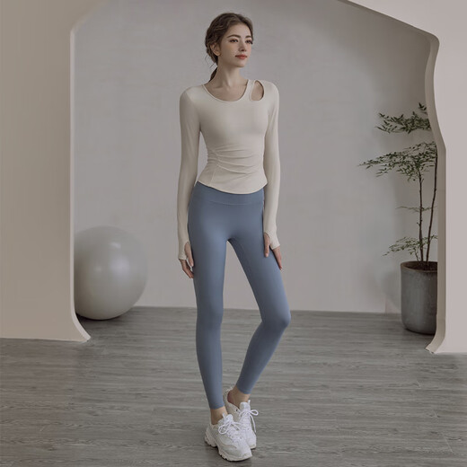 LULULMCCTN Yoga tops with chest pads for women, autumn new Pilates professional training sports suit, milky white short-sleeved M