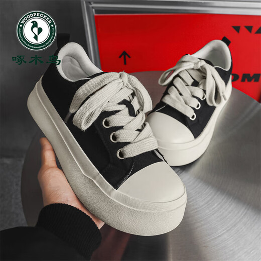 Padeque carpintero Summer zapatos de lona en blanco y negro para hombres zapatos de punta de dedo espesor de los hombres para hombres casuales zapatos de mesa livianos resistentes al desgaste para hombres negros 42