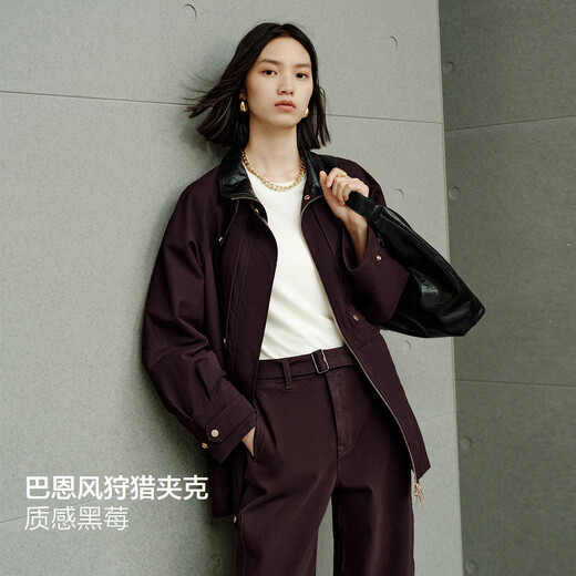 Peacebird [Same Model in Shopping Mall] Zhang Jingyi The same blackberry Bath style hunting jacket 25 windbreaker jacket A1BBF3524 Fig purple XS 150
