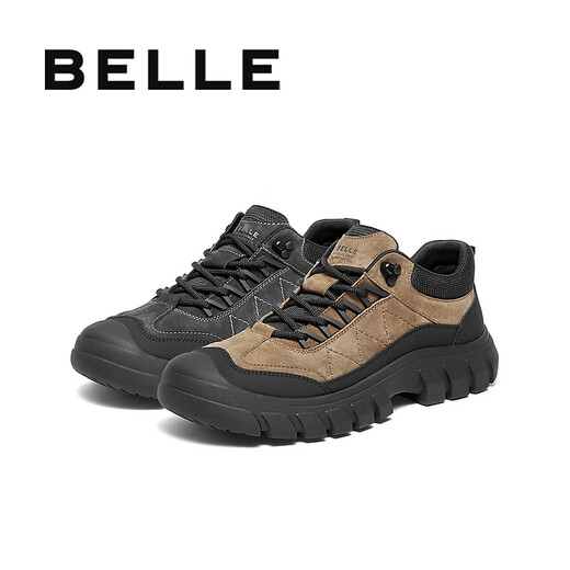 Belle Thick-soled Casual Sports Shoes Men's 25 Winter New Outdoor Hiking Shoes A2171DM5 Khaki/Black (Single Liner) 41