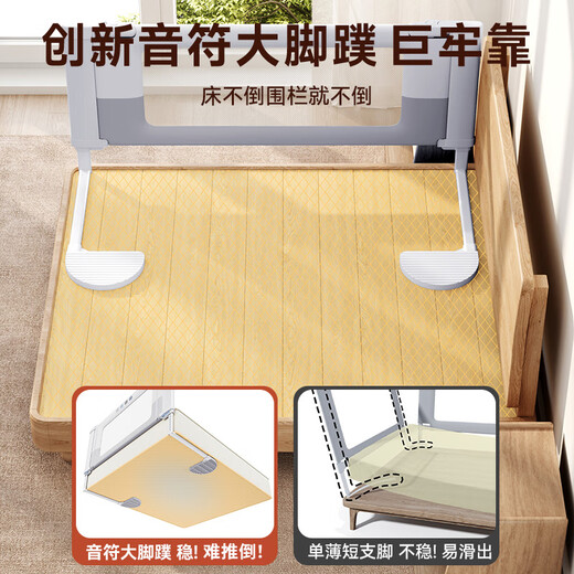 InnoTruth crib fence bed, three-sided baby anti-fall fence, safety bedside guardrail, one side baffle, no punching required, Gray Little Elephant-2.0m single-sided