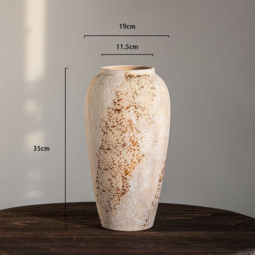 OYKTN Jingdezhen new Chinese style wabi-sabi style countertop ceramic vase mottled old rough clay pot entrance TV cabinet ornaments Canglan large size