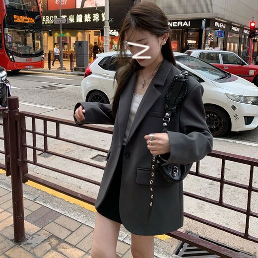 Xinnan 2025 new style gray suit jacket for women in spring and autumn, no ironing, high-end sense, versatile temperament, student casual commuting suit, gray suit jacket, suitable for 120Jin, Jin is equal to 0.5kg or less